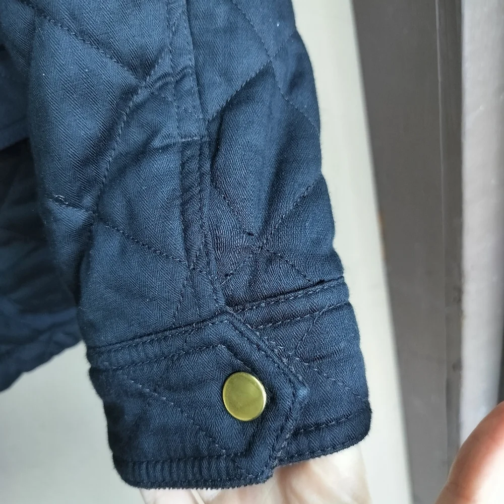 JCrew Black Quilted Barn Jacket Chore Coat Gold Hardware and Corduroy Collar - Picture 3 of 9